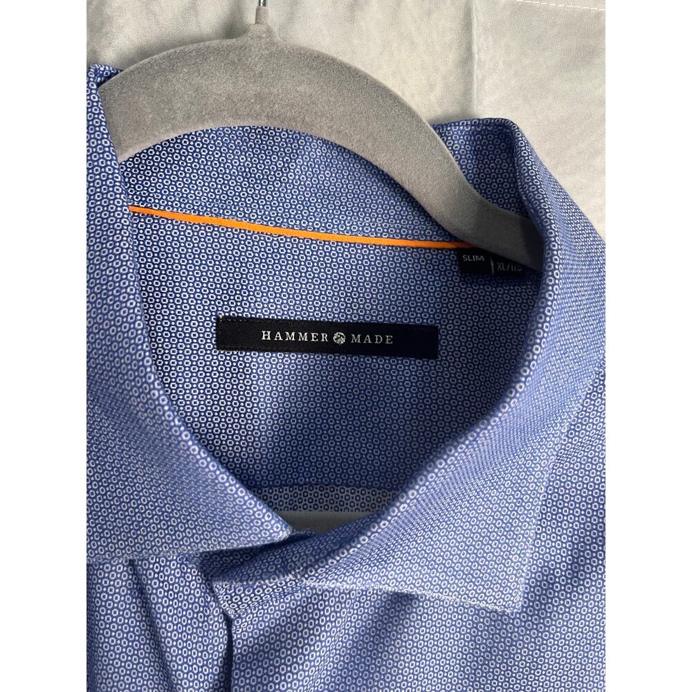 Hammer Made Men’s Blue Pattern Dress Shirt Slim Fit Long Sleeve Size XL
